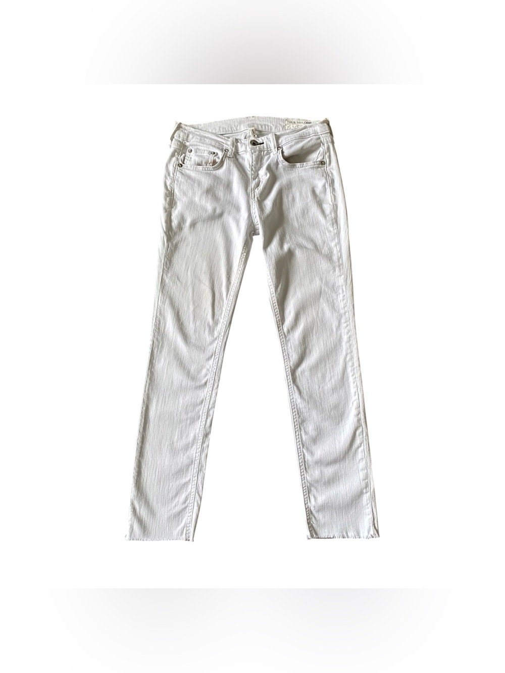 Rag & Bone White Skinny Jeans Raw Hem Stretch Denim Women’s Low Rise Size 24